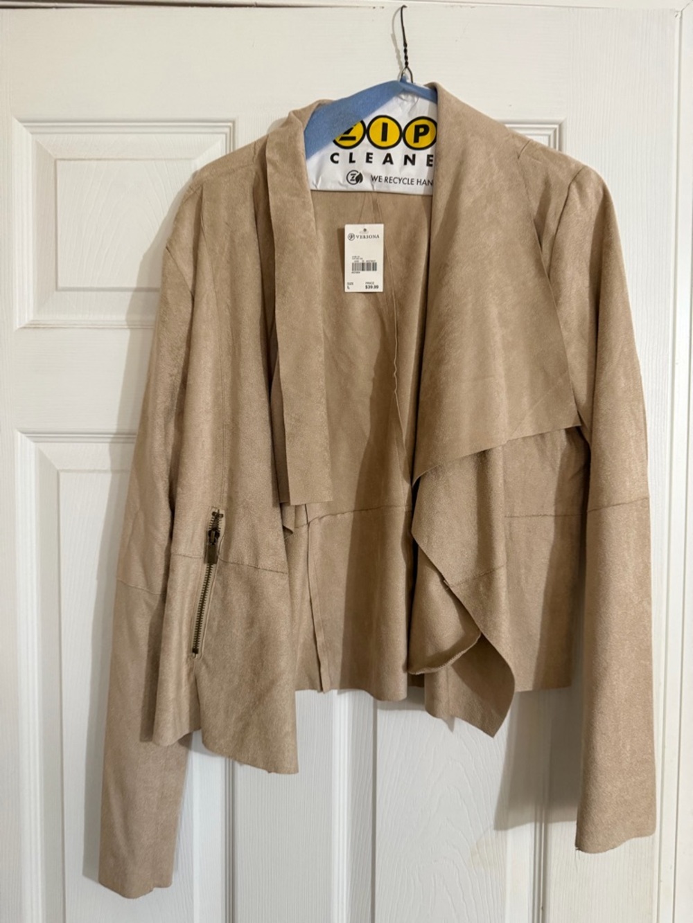 Versona Suede like Draped Open-Front Jacket - Beige